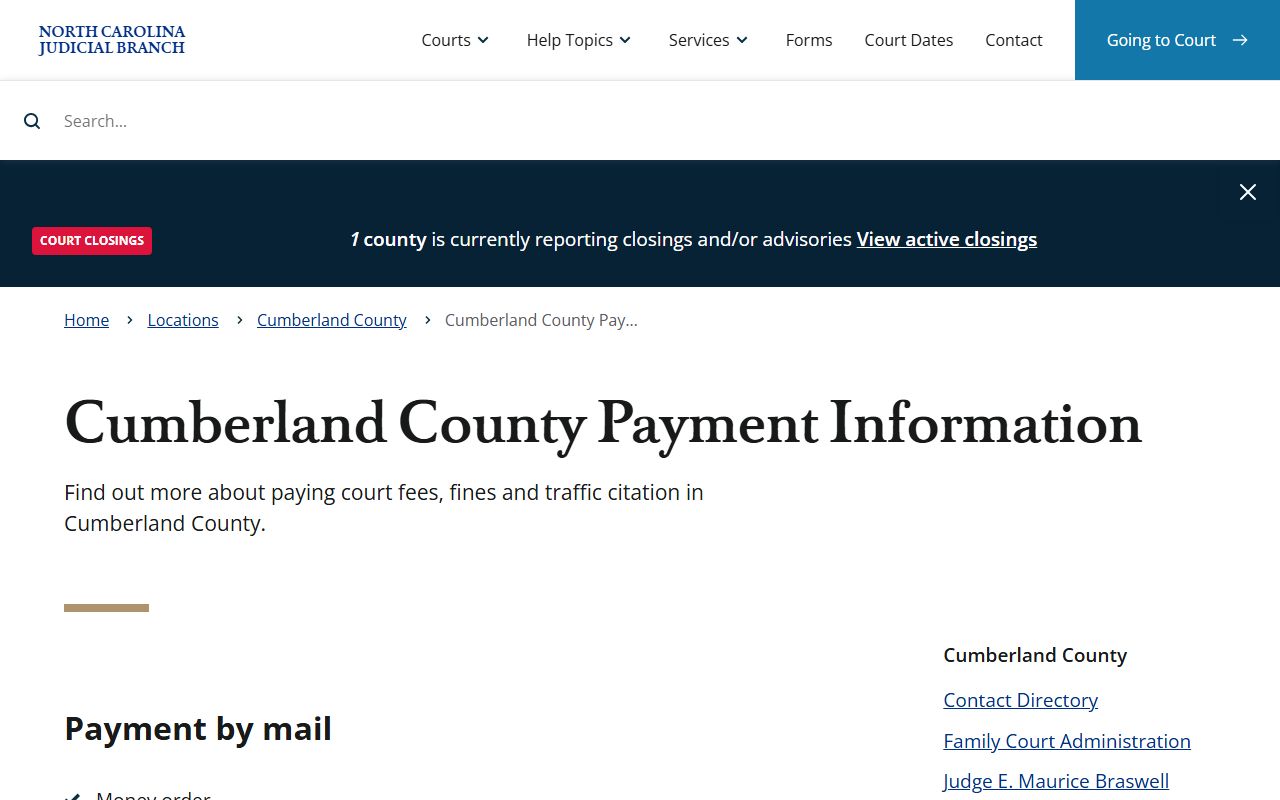 Cumberland County court records payment information page