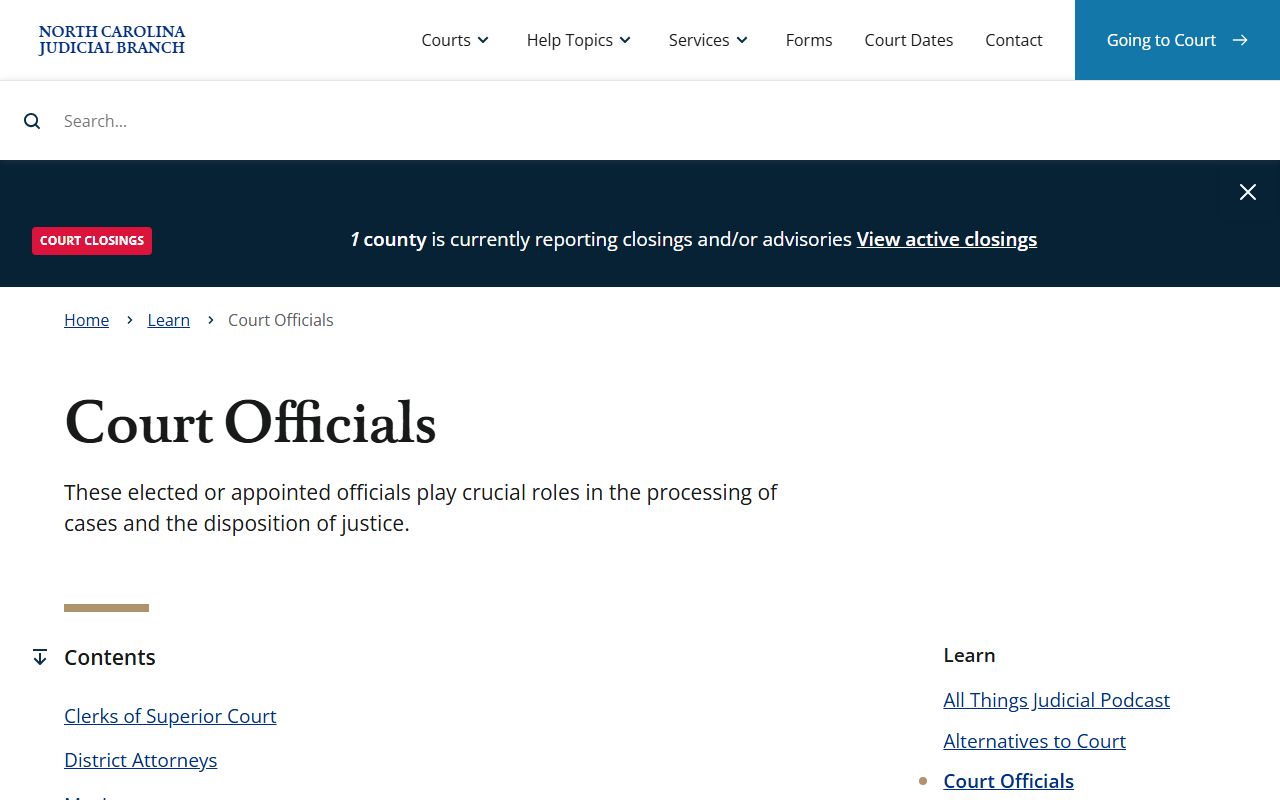 Cumberland County court dockets NC Judicial Branch court structure and officials overview