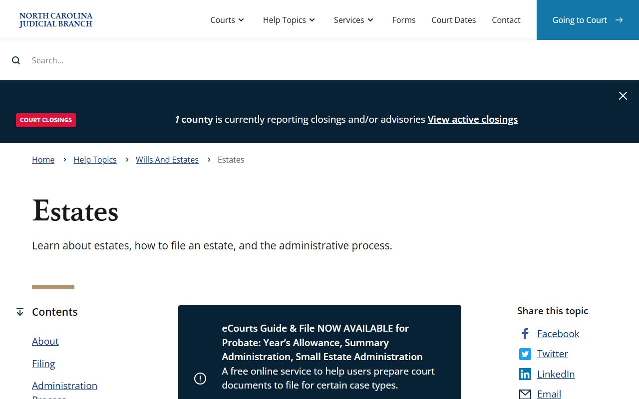 Cumberland County probate records NC Judicial Branch wills and estates help page