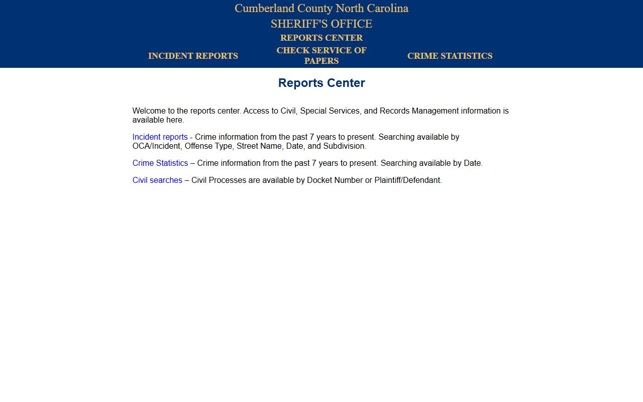 Cumberland County inmate population data on the Sheriff report center portal