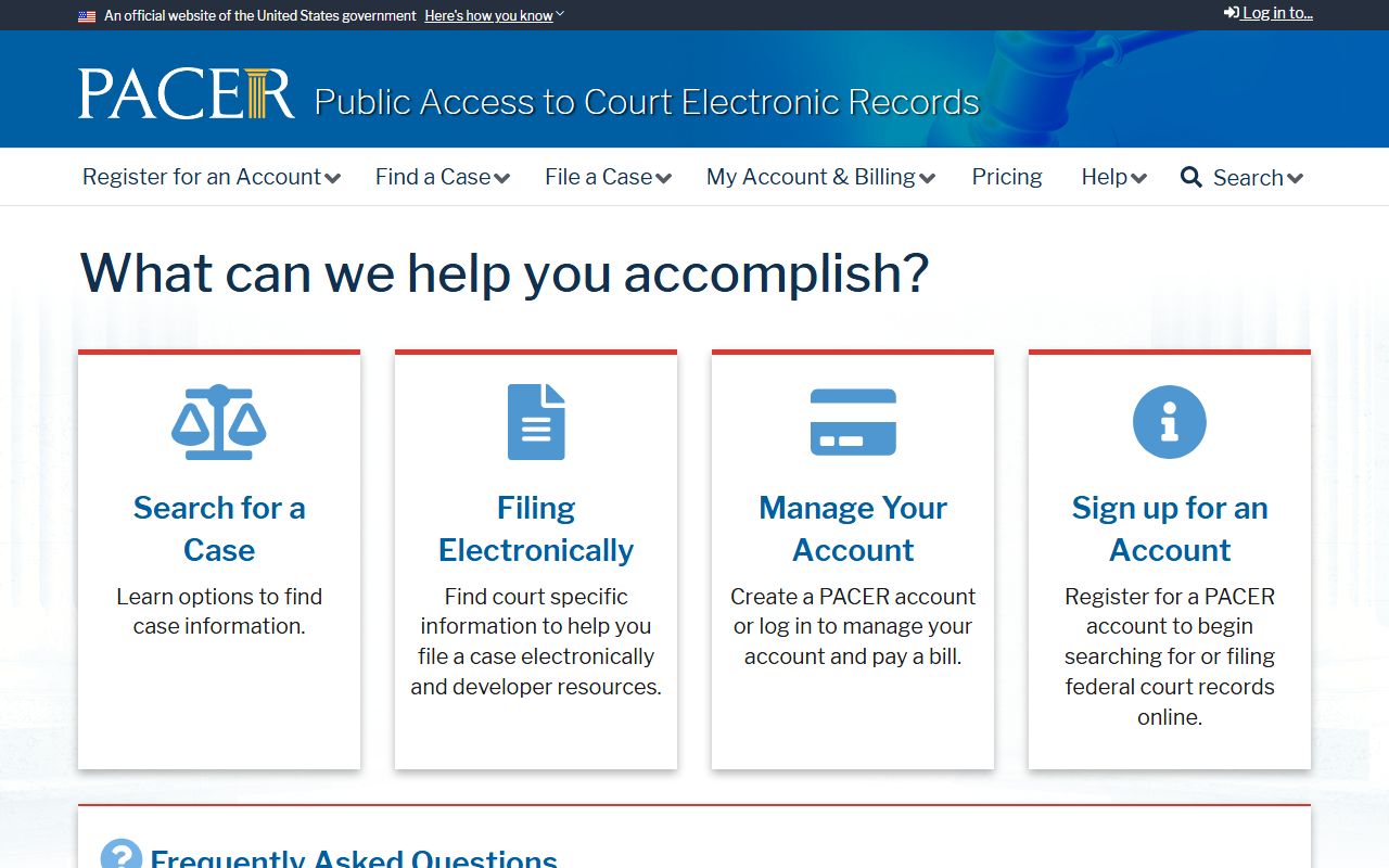 Cumberland County court records PACER federal access portal