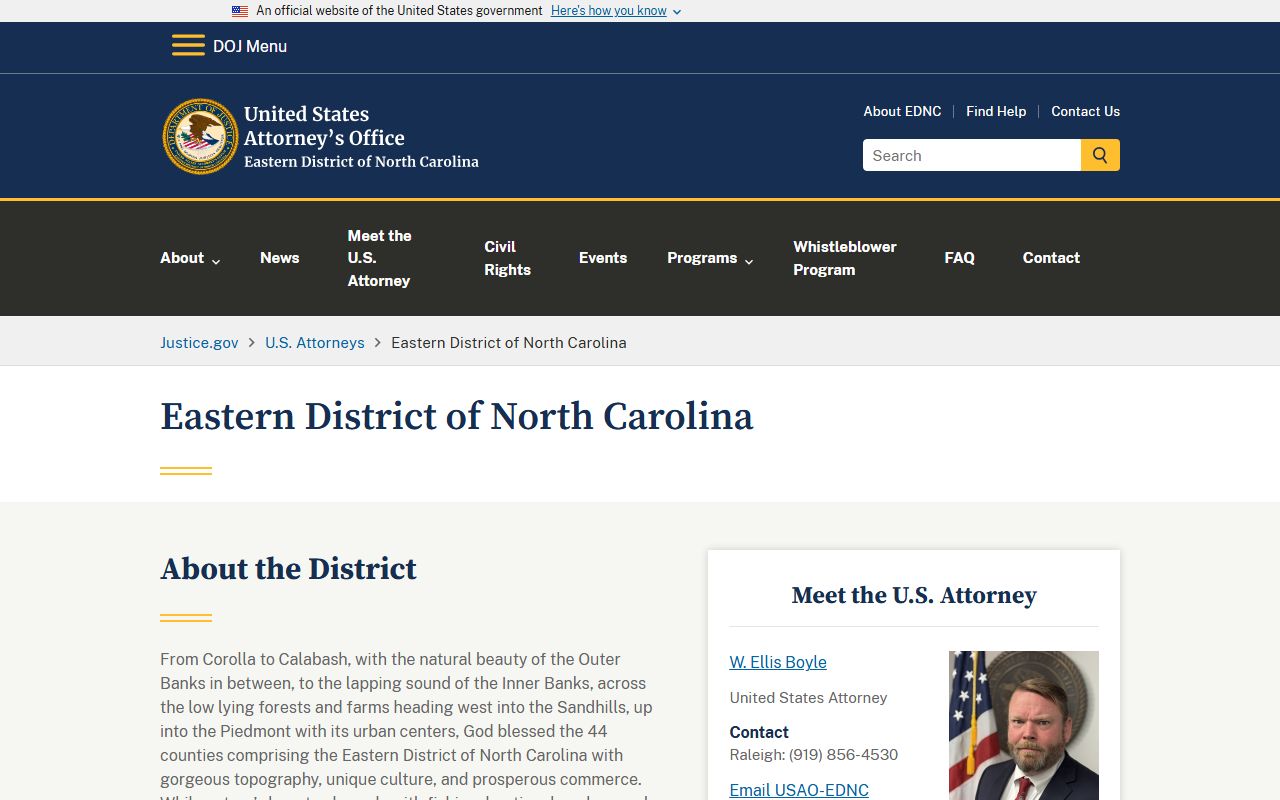 Cumberland County arrest records - US Attorney Eastern District North Carolina federal court page