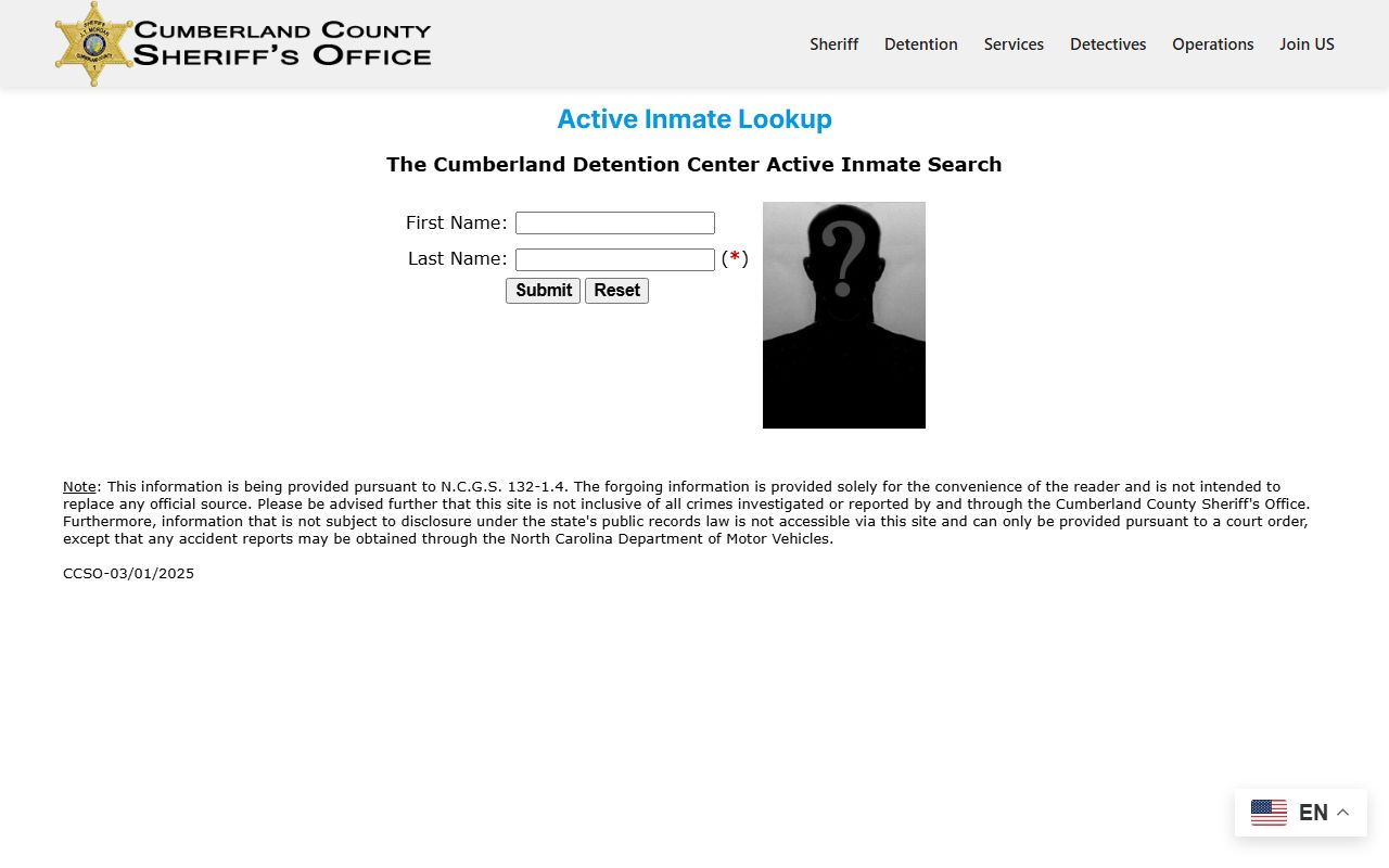 Cumberland County inmate search active inmate lookup page on the Cumberland County Sheriff website