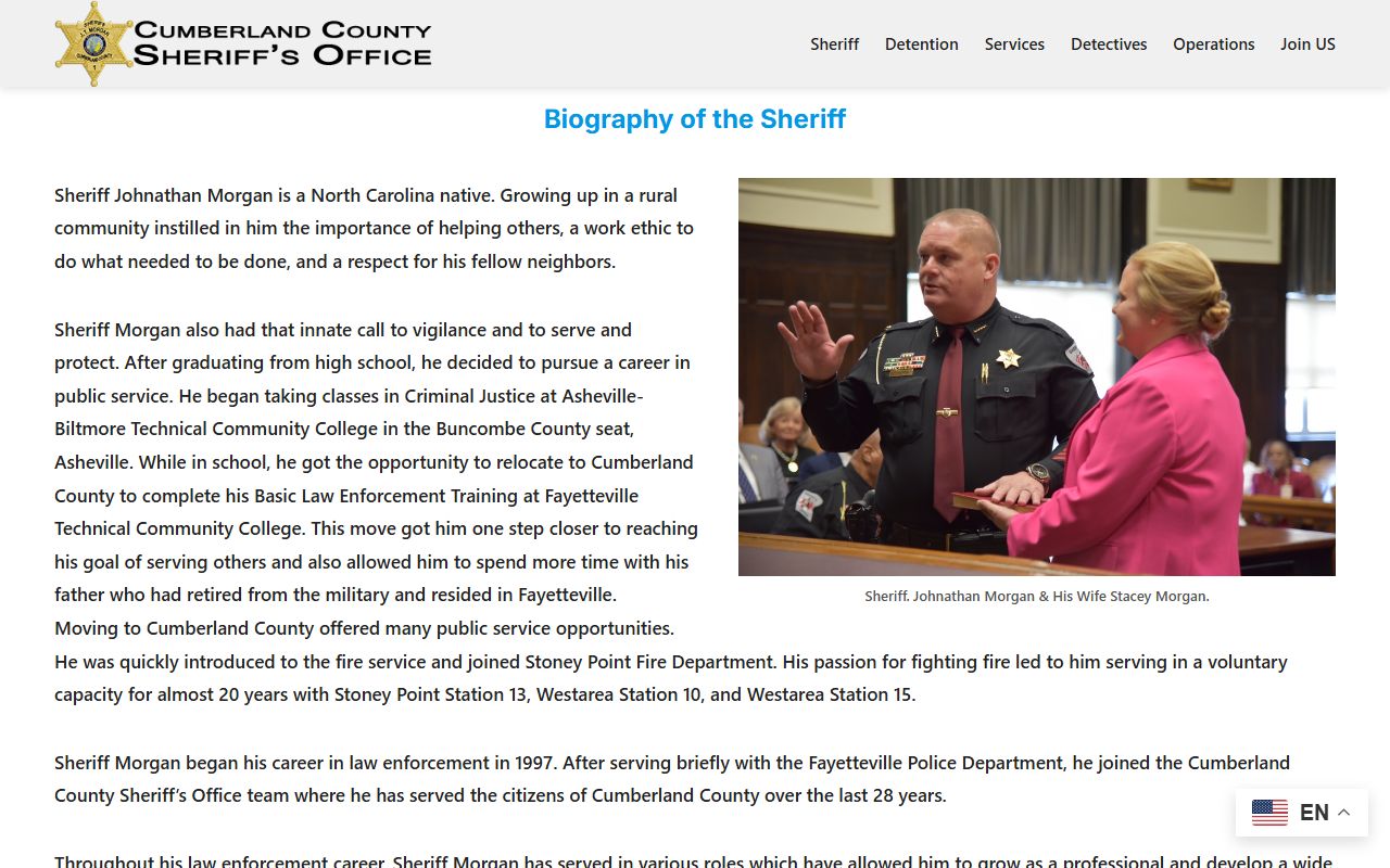 Cumberland County inmate records Sheriff Johnathan Morgan biography page on the Cumberland County Sheriff website