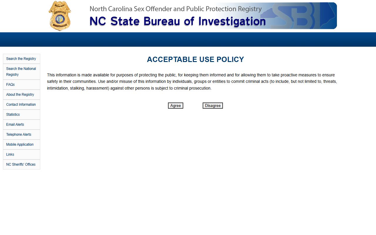 Cumberland County warrant records related NC SBI Sex Offender Registry search page