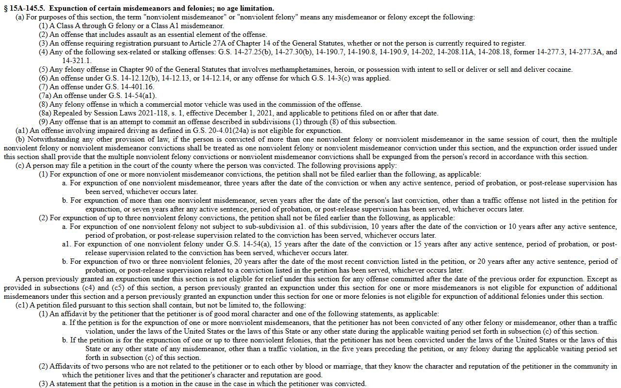 Cumberland County arrest records - NC expunction statute page at ncleg.gov