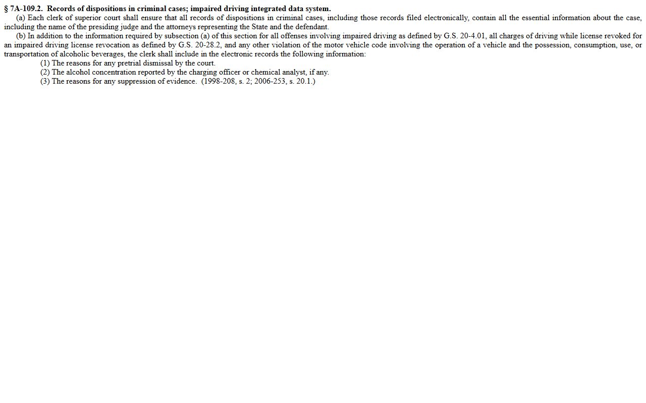 Cumberland County public records remote electronic access statute N.C.G.S. 7A-109.2