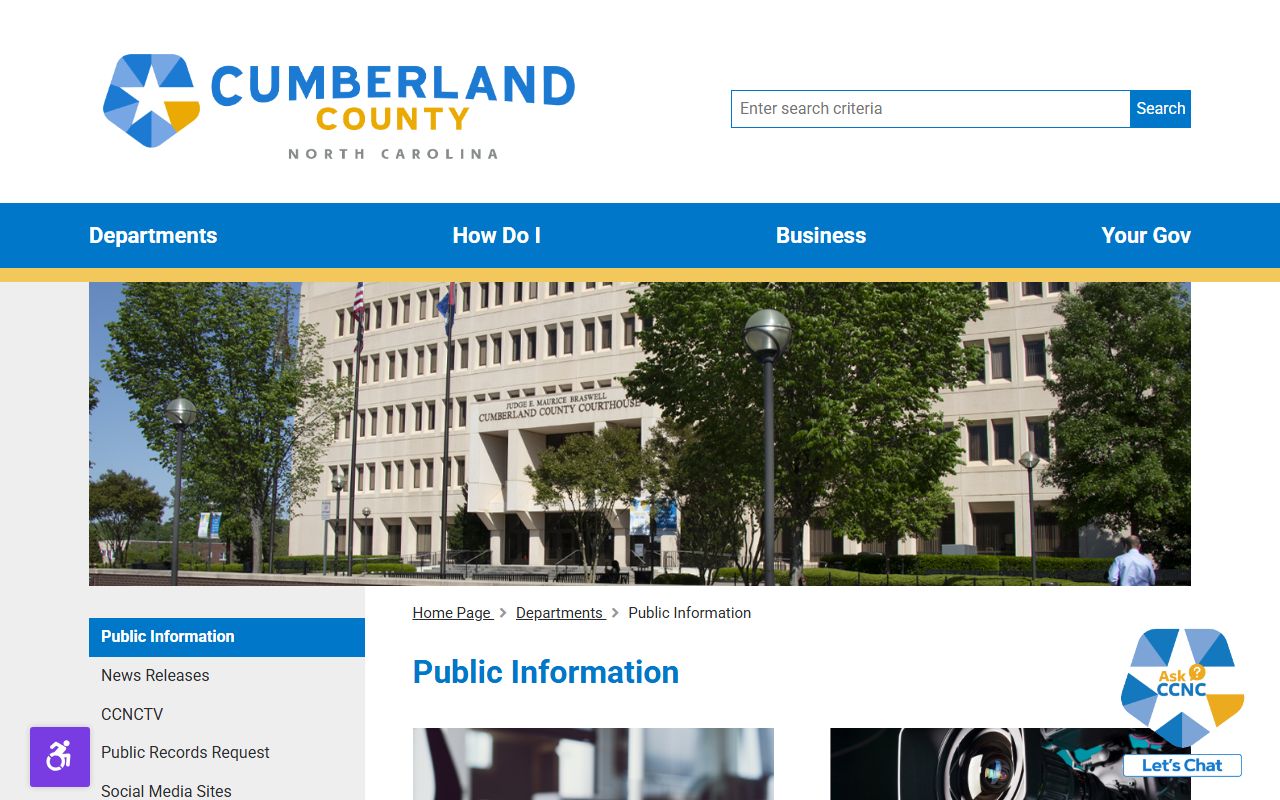 Cumberland County public records request page on the official county website