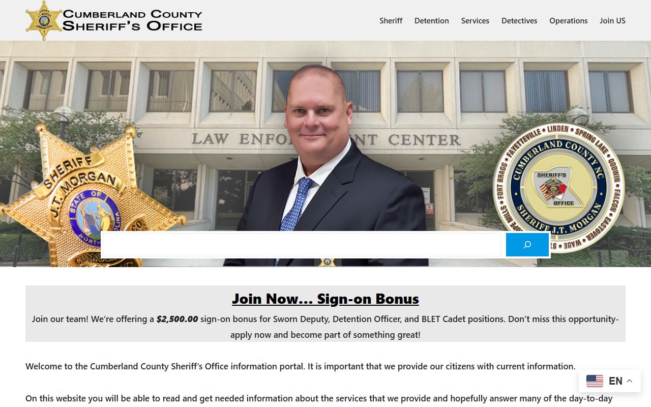 Cumberland County arrest records - Sheriff's Office official homepage showing restricted record policies